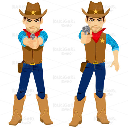 Cowboy Aiming Revolver Clipart Vector Illustration 02089