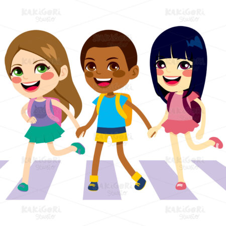 Crossing Street Children Clipart Vector Illustration 01743