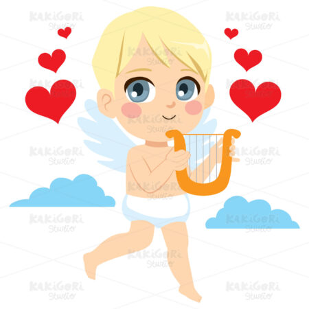Cupid Angel With Harp Clipart Vector Illustration 03935