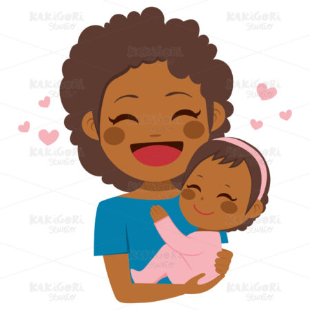 Cute African American Mother Baby Clipart Vector Illustration 04115