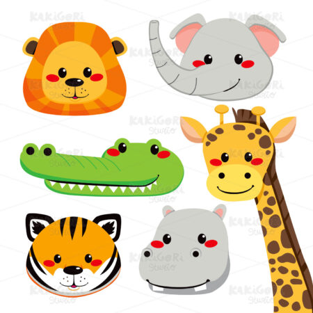 Cute Animal Faces Clipart Vector Illustration 00845