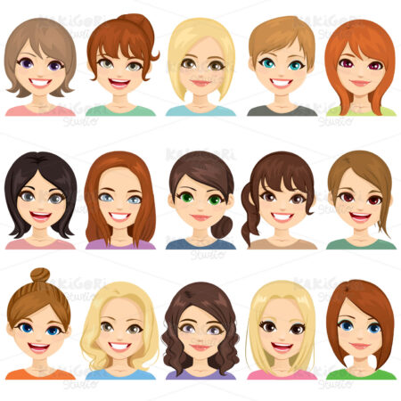 Cute Avatar Girls Clipart Vector Illustration 04800