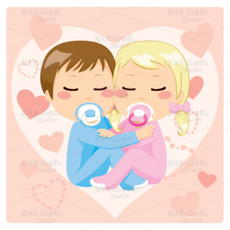 Cute Babies Hugging Clipart Vector Illustration 00636