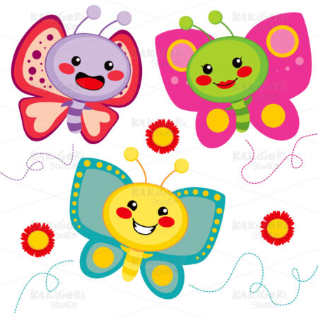 Cute Butterflies Clipart Vector Illustration 00886