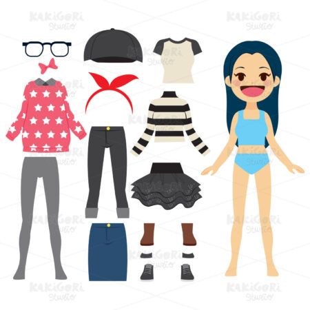 Cute Cheerful Paper Doll Clipart Vector Illustration 03203