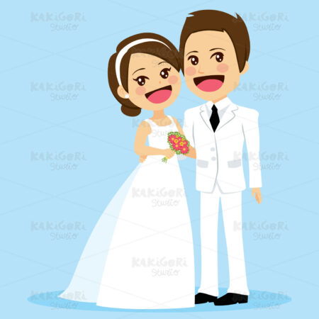 Cute Couple Wedding Standing Embracing Clipart Vector Illustration 04681