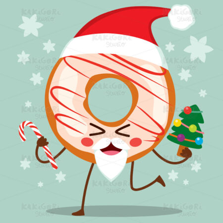 Cute Doughnut Character Holding Tree Clipart Vector Illustration 05157