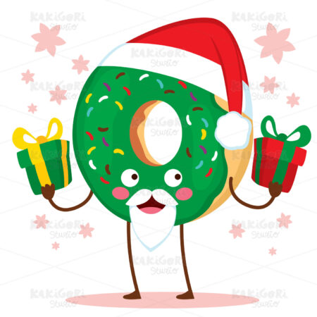 Cute Doughnut Santa Presents Character Clipart Vector Illustration 05156