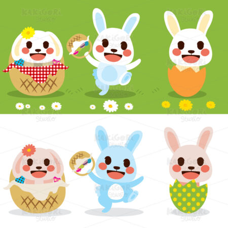 Cute Easter Bunny Set Clipart Vector Illustration 03438