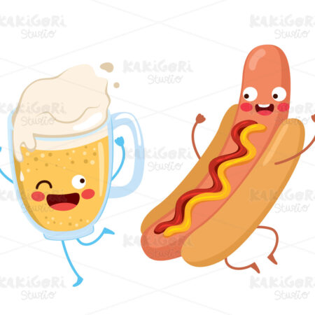 Cute Food Beer Hot Dog Clipart Vector Illustration 04990