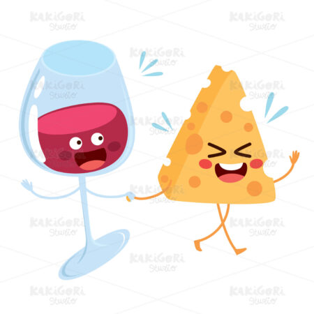 Cute Food Wine Cheese Characters Clipart Vector Illustration 04987