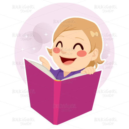Cute Little Girl Reading Clipart Vector Illustration 01151