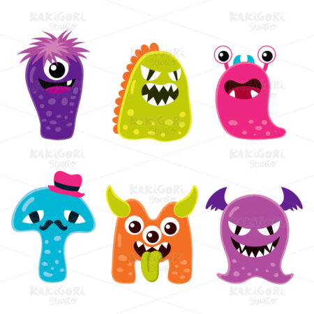 Cute Monster Mascot Characters Clipart Vector Illustration 01785
