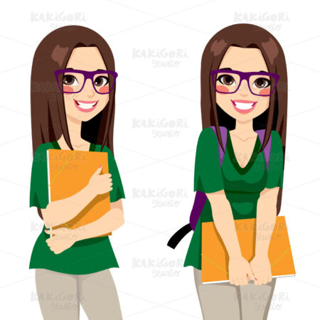 Cute Nerdy Girl Student Clipart Vector Illustration 01170