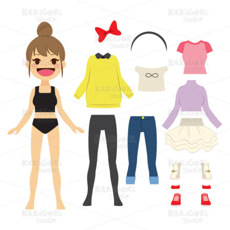 Cute Paper Doll Clipart Vector Illustration 03202
