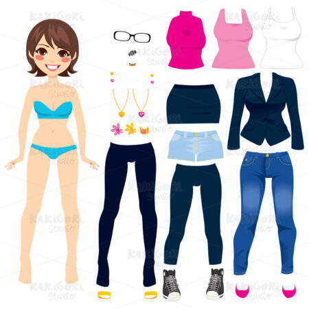 Cute Paper Doll Game Clipart Vector Illustration 01112