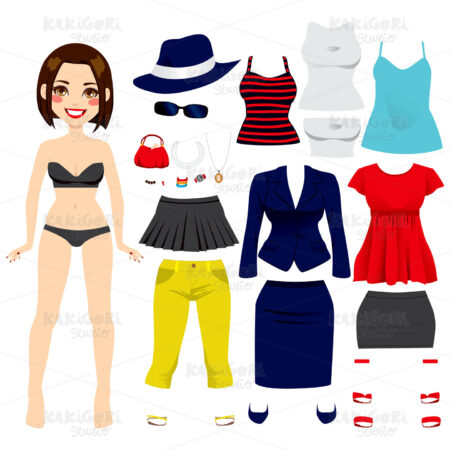 Cute Paper Doll Girl Clipart Vector Illustration 01116