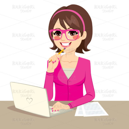 Cute Pink Secretary Clipart Vector Illustration 02621