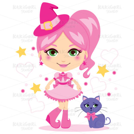 Cute Pink Witch Clipart Vector Illustration 00704