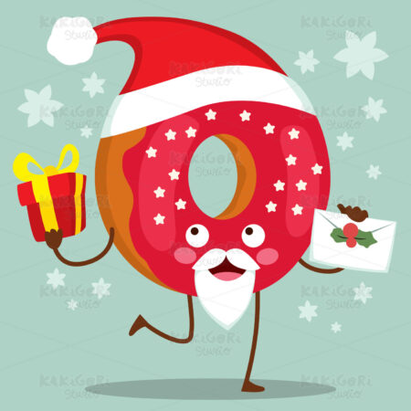 Cute Santa Letter Doughnut Character Clipart Vector Illustration 05158