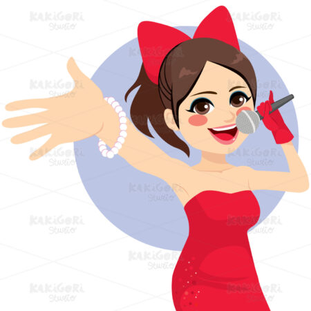 Cute Singer Girl Clipart Vector Illustration 04350