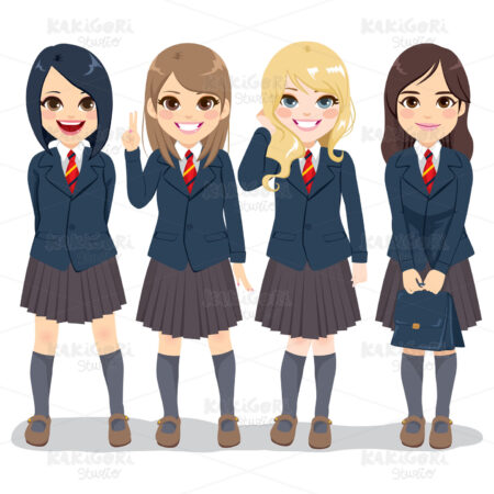 Cute Student Uniform Girls Clipart Vector Illustration 04648