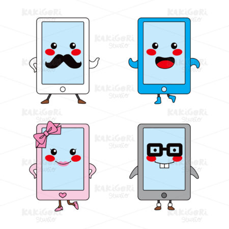 Cute Tablet Characters Clipart Vector Illustration 00839