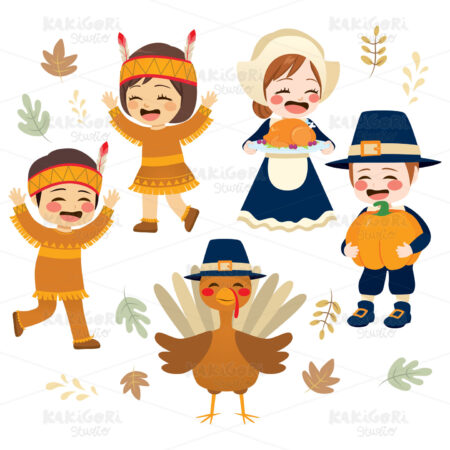 Cute Thanksgiving Character Collection Clipart Vector Illustration 04444