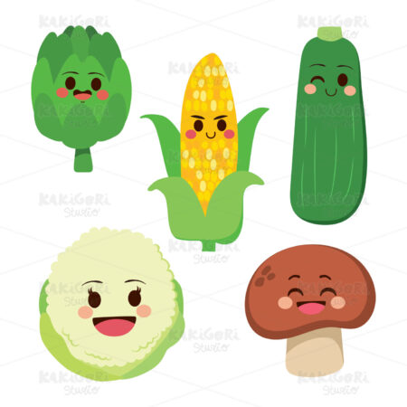 Cute Vegetables Set Clipart Vector Illustration 03503