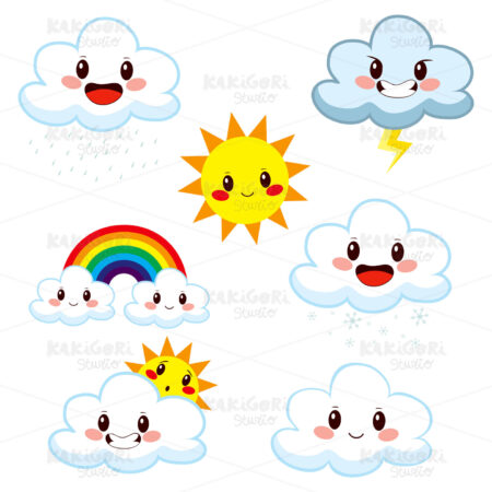 Cute Weather Elements Collection Clipart Vector Illustration 01479