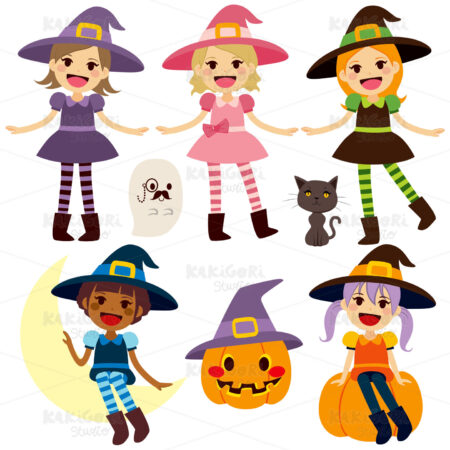 Cute Witch Collection Clipart Vector Illustration 02307