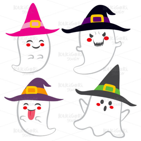 Cute Witch Ghosts Clipart Vector Illustration 02409