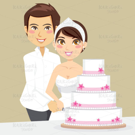 Cutting Wedding Cake Clipart Vector Illustration 00354