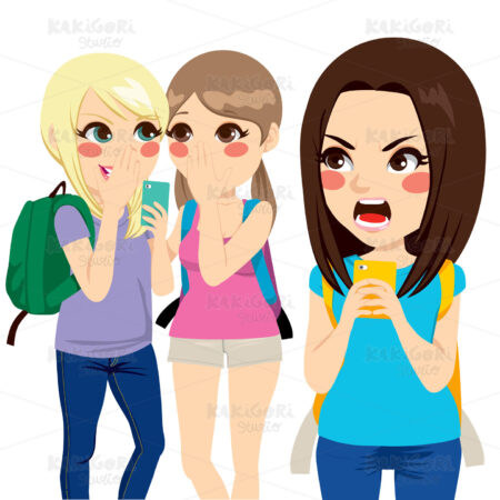 Cyber Bullying Student Girls Clipart Vector Illustration 01668