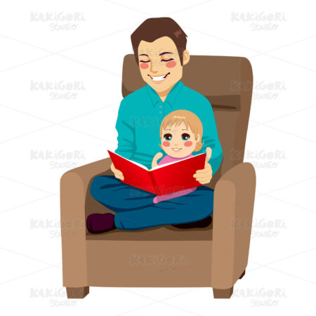 Dad and Daughter Reading Clipart Vector Illustration 01111