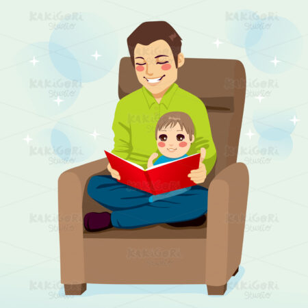 Dad and Son Reading Clipart Vector Illustration 01110
