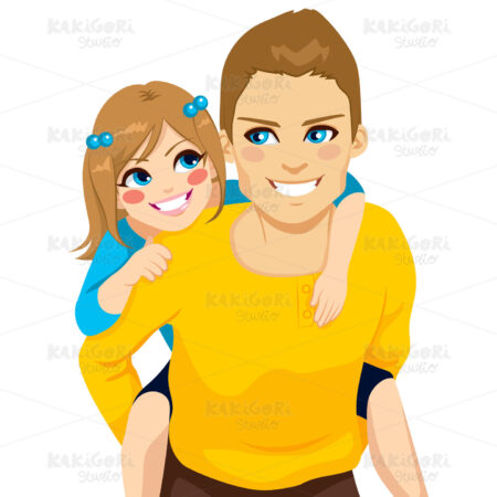 Daughter And Dad Piggyback Ride Clipart Vector Illustration 02091