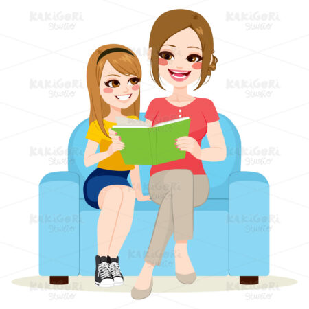 Daughter And Mother Sitting Sofa Clipart Vector Illustration 02863