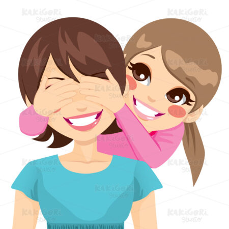 Daughter Covering Mother Eyes Clipart Vector Illustration 01523