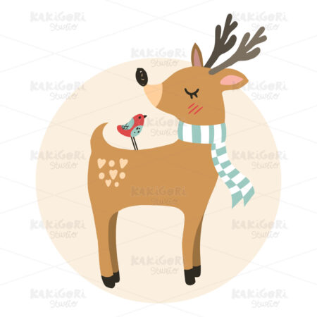 Deer And Bird On Christmas Clipart Vector Illustration 03752