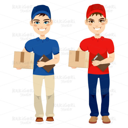 Delivery Man Carrying Mail Package Clipart Vector Illustration 02118