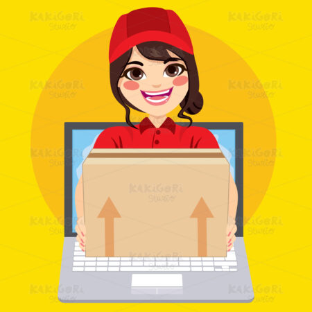 Delivery Parcel Online Woman Clipart Vector Illustration 04429