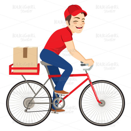 Delivery Service Package Bicycle Man Clipart Vector Illustration 04136
