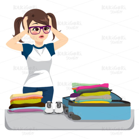 Desperate Packing Suitcase Clipart Vector Illustration 03495