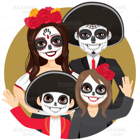 Dia de los Muertos Family Clipart Vector Illustration 04917