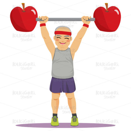 Diet Sport Senior Man Dumbbell Clipart Vector Illustration 04566