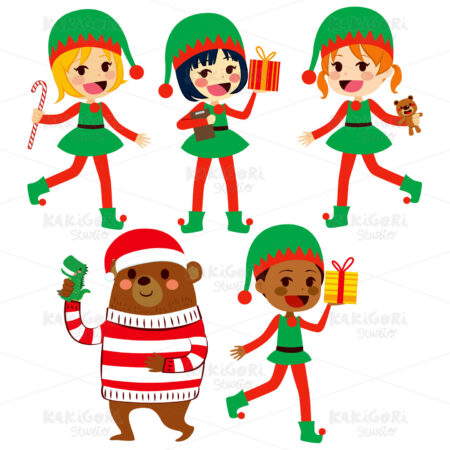 Diverse Santa Helpers Clipart Vector Illustration 02445