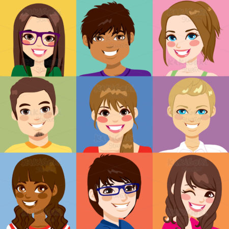 Diverse Young People Faces Clipart Vector Illustration 01767