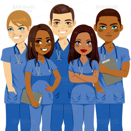 Diversity Nurse Team Clipart Vector Illustration 02901