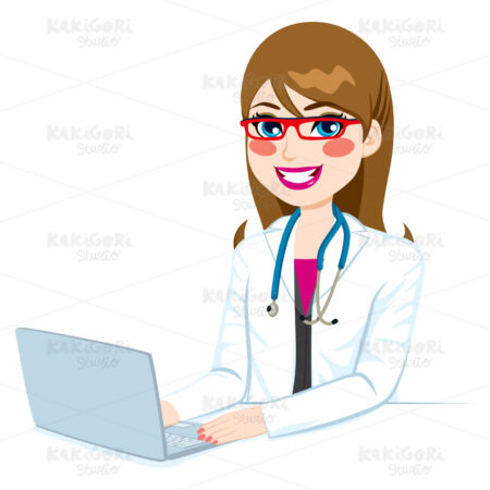 Doctor Woman With Laptop Clipart Vector Illustration 01204